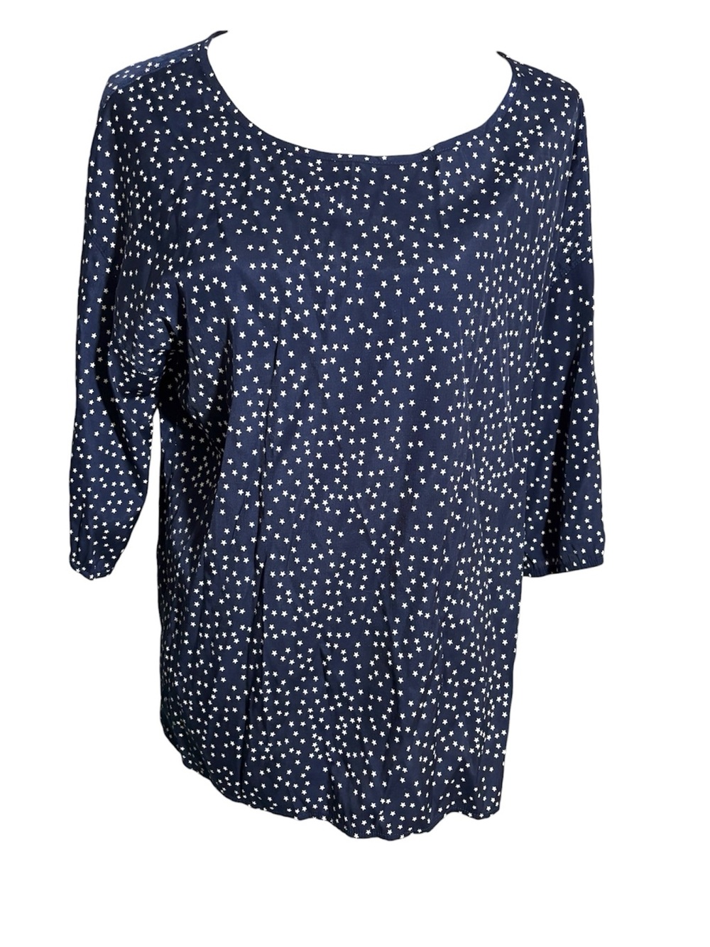 Women’s Alice Ritter Brooklyn Star Print Navy Blue 3/4 Sleeve Top Size Medium